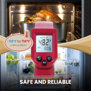 Infrared Thermometer Gun – Laser Temperature IR Gun for Cooking Waffles, Pizza, Baking, Griddle, HVAC, Engine - Wide Range (-58°F to 716°F) Adjustable Emissivity & LCD Display
