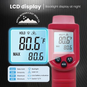 Infrared Thermometer Gun – Laser Temperature IR Gun for Cooking Waffles, Pizza, Baking, Griddle, HVAC, Engine - Wide Range (-58°F to 716°F) Adjustable Emissivity & LCD Display