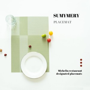 Placemats Set of 4 Vinyl/Plastic Woven Place Mats for Kitchen Table Indoor/Outdoor Washable Placemat Wipeable Dining Table Mats (Green Cube,4)