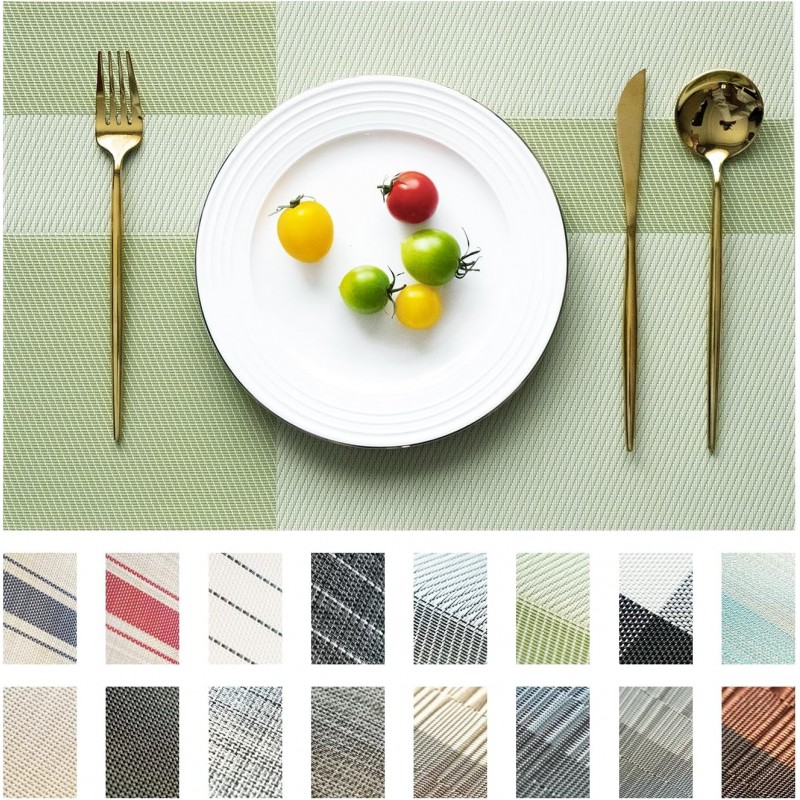 Placemats Set of 4 Vinyl/Plastic Woven Place Mats for Kitchen Table Indoor/Outdoor Washable Placemat Wipeable Dining Table Mats (Green Cube,4)