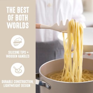 GreenLife 11 Piece Silicone Utensil Crock Set, Nonstick Kitchen Tools, Ladle, Turner, Slotted Turner, Spatula, Spoon, Spaghetti Server, Brush, Whisk, Tongs, Crock, Cream White