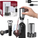 Rechargeable Electric Wine Aerator and Dispenser Set, Electric Wine Decanter with 2 Vacuum Wine Stoppers, Charging Base, Stainless Steel, Wine Pourer