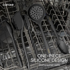 CAROTE Kitchen Utensil Set for Nonstick Cookware - 446°F Heat Resistant Silicone Cooking Utensils Set 10pcs, Dark Grey, Oderless Spatula, Turner