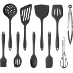 CAROTE Kitchen Utensil Set for Nonstick Cookware - 446°F Heat Resistant Silicone Cooking Utensils Set 10pcs, Dark Grey, Oderless Spatula, Turner