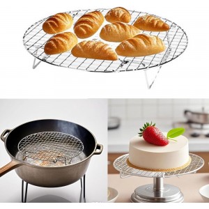 2 Pack Cooking Racks 10.5 inch Grids Steamer Baking Round Cooling Racks with Folding Feet Dehydrator Trays Stackable Barbecue Carbon Grates for Air Fryer