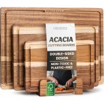 Acacia Wood Cutting Board for Kitchen, Non-Toxic Cutting Board Set of 3, Chopping Boards with Deep Juice Groove for Meat, Cheese & Vegetables - Durable & Double sided with serving Compartments