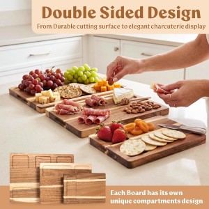 Acacia Wood Cutting Board for Kitchen, Non-Toxic Cutting Board Set of 3, Chopping Boards with Deep Juice Groove for Meat, Cheese & Vegetables - Durable & Double sided with serving Compartments