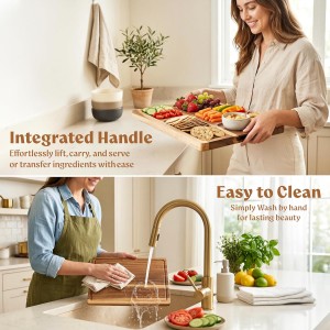 Acacia Wood Cutting Board for Kitchen, Non-Toxic Cutting Board Set of 3, Chopping Boards with Deep Juice Groove for Meat, Cheese & Vegetables - Durable & Double sided with serving Compartments