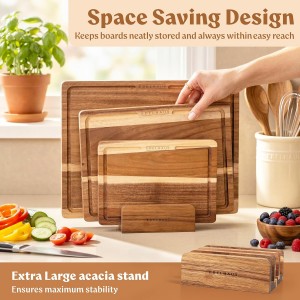 Acacia Wood Cutting Board for Kitchen, Non-Toxic Cutting Board Set of 3, Chopping Boards with Deep Juice Groove for Meat, Cheese & Vegetables - Durable & Double sided with serving Compartments