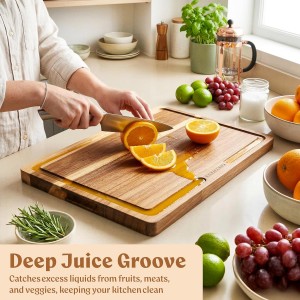 Acacia Wood Cutting Board for Kitchen, Non-Toxic Cutting Board Set of 3, Chopping Boards with Deep Juice Groove for Meat, Cheese & Vegetables - Durable & Double sided with serving Compartments