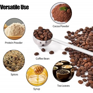 18/8 Stainless Steel Coffee Scoops, Doosu Food-Grade Metal Measuring Spoons with 6.9in Long Handle, Tablespoon Scooper for Coffee Beans, Ground Coffee, Espresso, Protein Powders, Tea (1 & 2 Tbsp)