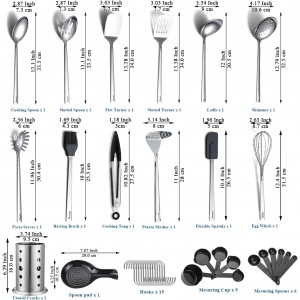 Stainless Steel Kitchen Utensils Set 40 Pieces, Cooking Utensil Set with Utensils Holder, Kitchen Gadgets Kitchen Essentials New Home, House, Appartment Must Have, Metal Spatula Set