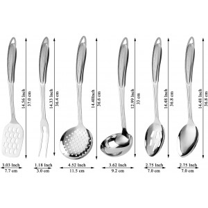 Berglander Stainless Steel Kitchen Utensils Set 6 Pcs, Cooking Utensil Sets, Kitchen Gadgets Essentials Include Metal Spatula Set, Skimmer, Ladle, Serving Spoon, Slotted Spoon, Carving Fork