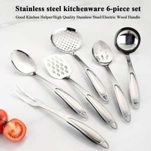 Berglander Stainless Steel Kitchen Utensils Set 6 Pcs, Cooking Utensil Sets, Kitchen Gadgets Essentials Include Metal Spatula Set, Skimmer, Ladle, Serving Spoon, Slotted Spoon, Carving Fork