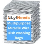 Non Scratch Wire Dishwashing Rag, 8 Pack Double Layer Reusable Wire Dishcloth, Silver Mesh Metal Cleaning Cloth for Pots, Pans, Sink, Steel Cookware, Wet & Dry Cleaning
