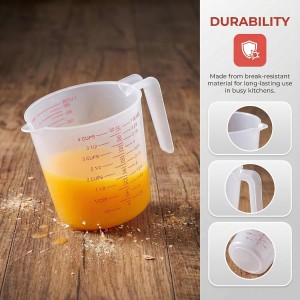 8 Pcs 4 Cup Capacity Plastic Measuring Cup, 32 Oz/1000 ml Clear Graduated Measuring Cups Plastic Mug with Spout and Handles Ounce and Ml Cup Marking for Recipe Ingredient, Flour, Water, Liquid