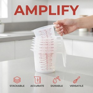 8 Pcs 4 Cup Capacity Plastic Measuring Cup, 32 Oz/1000 ml Clear Graduated Measuring Cups Plastic Mug with Spout and Handles Ounce and Ml Cup Marking for Recipe Ingredient, Flour, Water, Liquid