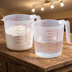8 Pcs 4 Cup Capacity Plastic Measuring Cup, 32 Oz/1000 ml Clear Graduated Measuring Cups Plastic Mug with Spout and Handles Ounce and Ml Cup Marking for Recipe Ingredient, Flour, Water, Liquid