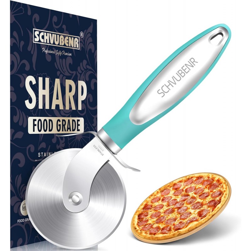 SCHVUBENR Premium Pizza Cutter Wheel - Ultra Sharp Stainless Steel Pizza Slicer with Non-Slip Soft Grip Handle - Multi-Purpose Cutter for Pizza, Dough & Pastry - Dishwasher Safe, Easy to Clean - Blue