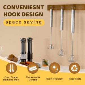 Upgraded Stainless Steel Semi-Automatic Whisk - Easy to Use Whizzy Whisk, Versatile Wisker Tool for Cooking, Kitchen Essential Egg Beater for Baking, Whisking, Beating & Stirring (10in）