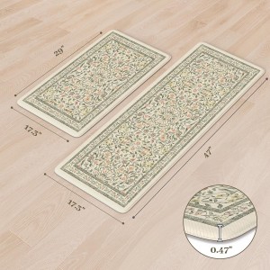 KIMODE Anti Fatigue Kitchen Mats for Floor, Boho Floral Kitchen Rugs Sets of 2, Cushioned Kitchen Floor Mats Non Slip, Comfort Spring Rugs for Kitchen Floor Sink Laundry Desk Beige 17.3
