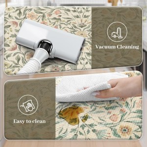 KIMODE Anti Fatigue Kitchen Mats for Floor, Boho Floral Kitchen Rugs Sets of 2, Cushioned Kitchen Floor Mats Non Slip, Comfort Spring Rugs for Kitchen Floor Sink Laundry Desk Beige 17.3