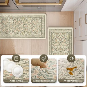 KIMODE Anti Fatigue Kitchen Mats for Floor, Boho Floral Kitchen Rugs Sets of 2, Cushioned Kitchen Floor Mats Non Slip, Comfort Spring Rugs for Kitchen Floor Sink Laundry Desk Beige 17.3