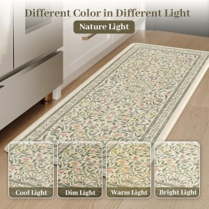 KIMODE Anti Fatigue Kitchen Mats for Floor, Boho Floral Kitchen Rugs Sets of 2, Cushioned Kitchen Floor Mats Non Slip, Comfort Spring Rugs for Kitchen Floor Sink Laundry Desk Beige 17.3