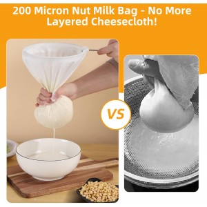 5 Pcs Premium Ultra Fine Mesh Strainer Bags with Stainless Steel Handle, Reusable Nut Milk Bags, Cheese Cloths for Straining Juice, NutMilk, Coffee, Thai Tea, Yogurt and Soup (Small)