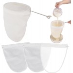 5 Pcs Premium Ultra Fine Mesh Strainer Bags with Stainless Steel Handle, Reusable Nut Milk Bags, Cheese Cloths for Straining Juice, NutMilk, Coffee, Thai Tea, Yogurt and Soup (Small)