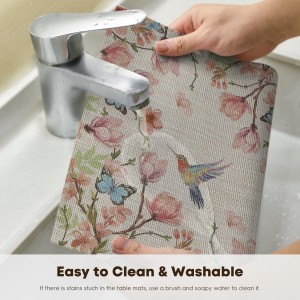 Artoid Mode Birds Flower Butterfly Placemats Set of 4, 12x18 Inch Plastic Woven Wipeable Non-Slip PVC Place Mats for Party Kitchen Dining Decor