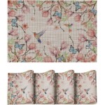 Artoid Mode Birds Flower Butterfly Placemats Set of 4, 12x18 Inch Plastic Woven Wipeable Non-Slip PVC Place Mats for Party Kitchen Dining Decor