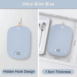 QP Digital Food Scale, 11lb Digital Kitchen Scale, 1g High Accuracy Meat Scale, 6 Units, Cooking Scale with Hook, Ultra Slim Kitchen Weight Scale, Touch Control, Tare Function, Auto Off, LCD Display