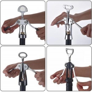 Wine Opener，Premium Wing Corkscrew Wine Bottle Opener，Manual Multi-Function Bottle Opener for Home Use，Upgrade Black