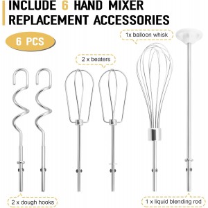 Hand Mixer Beater, Whisk, Dough Hook and Blending Rod for Ninja Foodi Power Mixer System CI100 Series, Hand Mixer Attachment Replacement Accessories CI100, CI101, CC105A, CI105BRN & CI101H, 6 Pcs