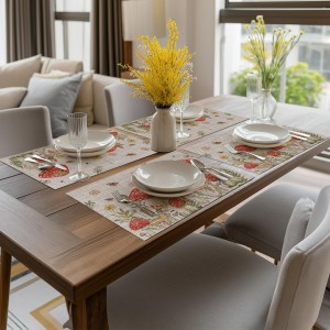 Artoid Mode Beige Mushroom Moth Flowers Placemats Set of 4, 12x18 Inch Plastic Woven Wipeable Non-Slip PVC Place Mats for Party Kitchen Dining Decor