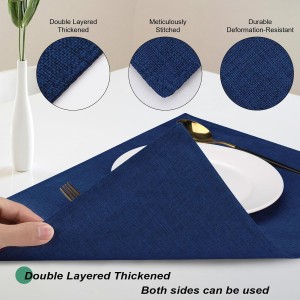 Cloth Placemats Set of 6, Cotton Linen Blend Machine Washable Double Layered Durable Place Mats Heat Resistant Placemats Wrinkle Free Thick Fabric Dining Table Mats (Navy Blue, 6)
