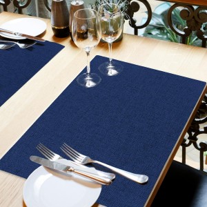 Cloth Placemats Set of 6, Cotton Linen Blend Machine Washable Double Layered Durable Place Mats Heat Resistant Placemats Wrinkle Free Thick Fabric Dining Table Mats (Navy Blue, 6)