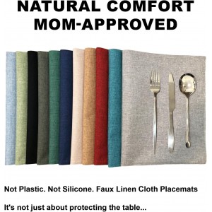 Cloth Placemats Set of 6, Cotton Linen Blend Machine Washable Double Layered Durable Place Mats Heat Resistant Placemats Wrinkle Free Thick Fabric Dining Table Mats (Navy Blue, 6)