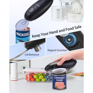 CIRCLE JOY Electric Can Opener, One-Touch Automatic Can Opening with Smooth Edges, Food Safety Handheld Battery-Operated Can Opener for Kitchen and Seniors, Black