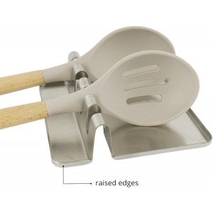 Modern Stainless Steel Spoon Rest (Brushed Nickle) | Kitchen Utensil Holders for Stove Top | Counter Spatula Holder | Stovetop Spoon Rest