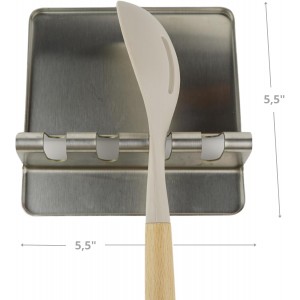 Modern Stainless Steel Spoon Rest (Brushed Nickle) | Kitchen Utensil Holders for Stove Top | Counter Spatula Holder | Stovetop Spoon Rest