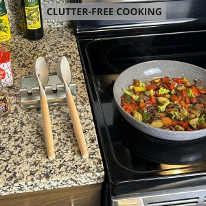 Modern Stainless Steel Spoon Rest (Brushed Nickle) | Kitchen Utensil Holders for Stove Top | Counter Spatula Holder | Stovetop Spoon Rest