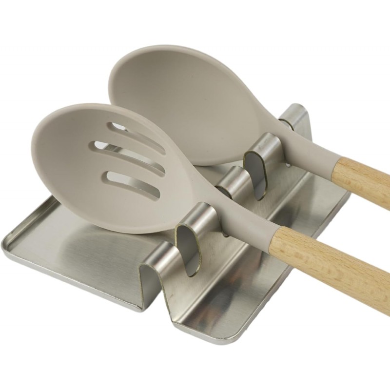 Modern Stainless Steel Spoon Rest (Brushed Nickle) | Kitchen Utensil Holders for Stove Top | Counter Spatula Holder | Stovetop Spoon Rest