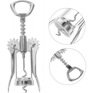 Wing Corkscrew Wine Bottle Opener Multifunctional Cork Remover with Ergonomic Non-slip Wings Compact Design for Parties and Home Use Stainless Steel Silver