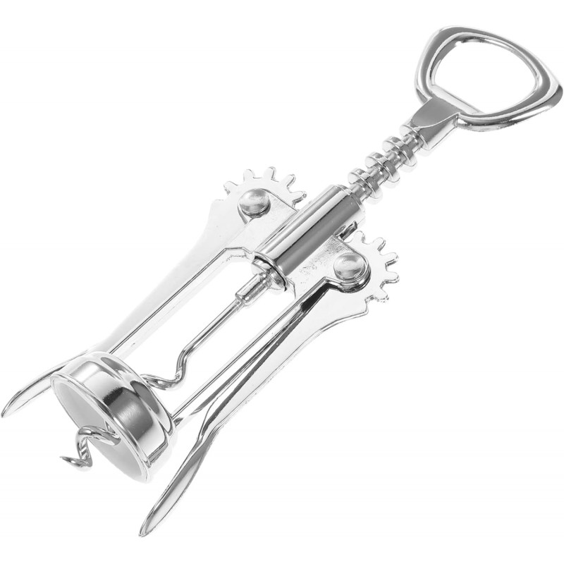 Wing Corkscrew Wine Bottle Opener Multifunctional Cork Remover with Ergonomic Non-slip Wings Compact Design for Parties and Home Use Stainless Steel Silver