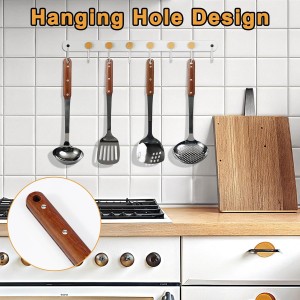 FJNATINH Stainless Steel Wok Spatula,Slotted Spatulas,Ladle,Skimmer Ladle Tool Set,Mirror Polished Cooking Utensils Kitchen Cookware, Pack of 4,Black