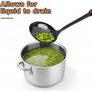 FJNATINH Stainless Steel Wok Spatula,Slotted Spatulas,Ladle,Skimmer Ladle Tool Set,Mirror Polished Cooking Utensils Kitchen Cookware, Pack of 4,Black