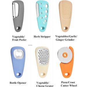 Kitchen Gadgets Set 6 Pieces, Space Saving Cooking Tools Kitchen Accessories-Garlic/Ginger Grinder, Cheese Grater, Vegetable/Fruit Peeler, Pizza Cutter, Herb Stripper, Bottle Opener, Gadgets Gift Set