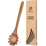 Wooden Pasta Spaghetti Spoon with Teeth, Teak Slotted Pasta Spaghetti Strainer Spoon for Cooking Serving Collecting, Wooden Pasta Fork Server Utensil with Claws, Wood Noodle Strainer,12.8″, Brown